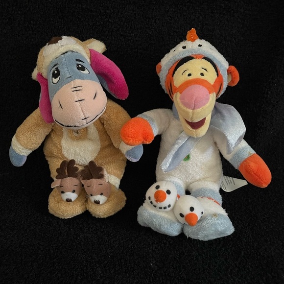 Disney Other - Vintage Holiday Disney Eeyore and Tigger Plush Set - reindeer and snowman